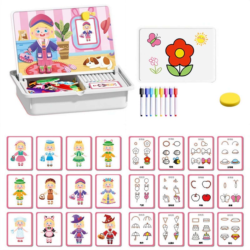 Magnetic Dress-Up Puzzle Book – Creative Magnetic Face & Outfit Game, New Upgrade Educational Travel Toy (Expression Changing Show) ﻿ (Pink) - Image 1